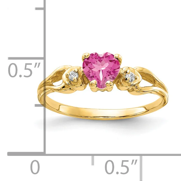 Goldia Rings Solid 14k Yellow Gold 5mm Heart Simulated Pink Tourmaline A CZ Ring