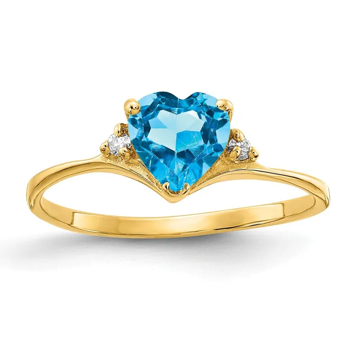 Goldia Rings Solid 14k Yellow Gold 6mm Heart Simulated Blue Topaz A CZ Ring