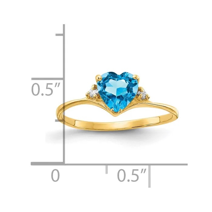 Goldia Rings Solid 14k Yellow Gold 6mm Heart Simulated Blue Topaz A CZ Ring