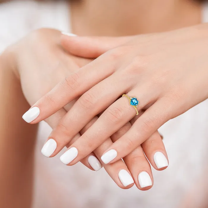 Goldia Rings Solid 14k Yellow Gold 6mm Heart Simulated Blue Topaz A CZ Ring