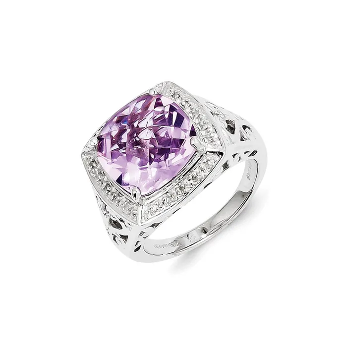 Goldia Rings Sterling Silver Pink Quartz and Diamond Ring