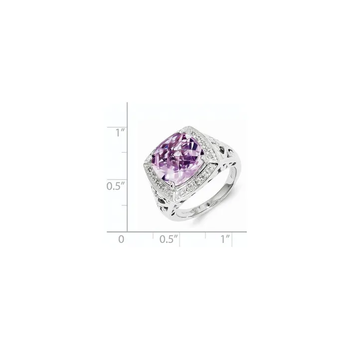 Goldia Rings Sterling Silver Pink Quartz and Diamond Ring