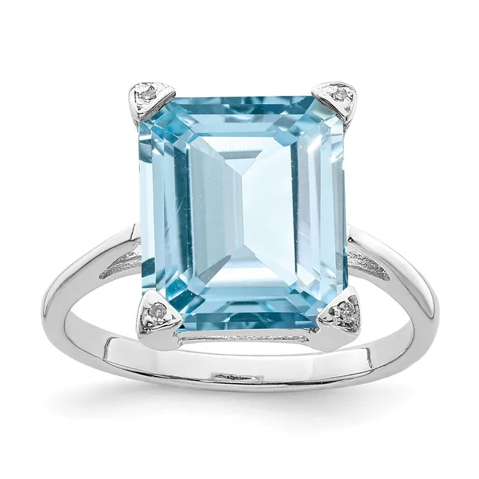 Goldia Rings Sterling Silver Rhodium Light Swiss Blue Topaz Diamond Ring