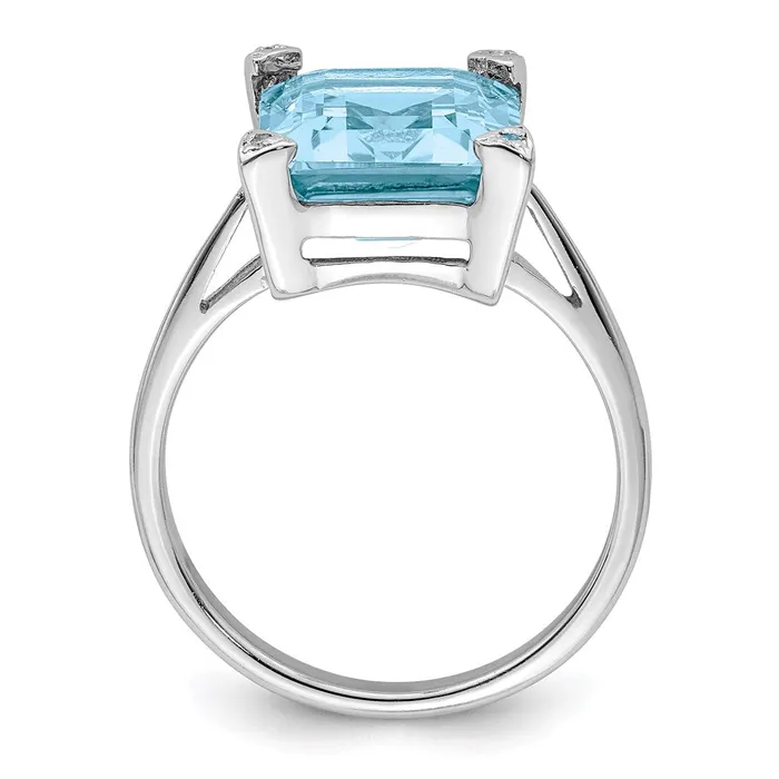 Goldia Rings Sterling Silver Rhodium Light Swiss Blue Topaz Diamond Ring