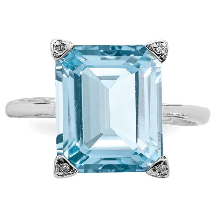 Goldia Rings Sterling Silver Rhodium Light Swiss Blue Topaz Diamond Ring