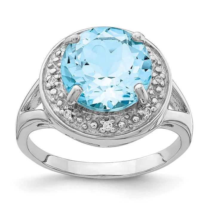 Goldia Rings Sterling Silver Rhodiumplated 10mm Round Blue Topaz u0026 CZ Ring