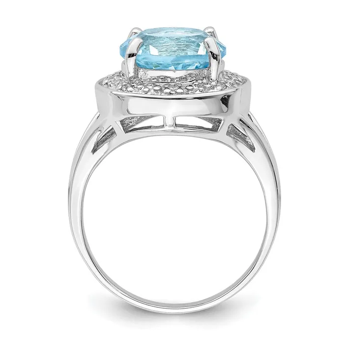 Goldia Rings Sterling Silver Rhodiumplated 10mm Round Blue Topaz u0026 CZ Ring