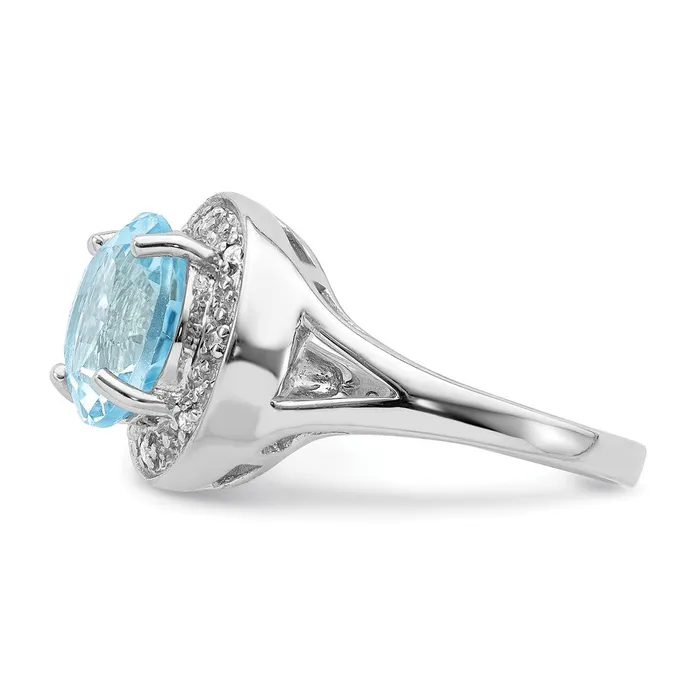 Goldia Rings Sterling Silver Rhodiumplated 10mm Round Blue Topaz u0026 CZ Ring