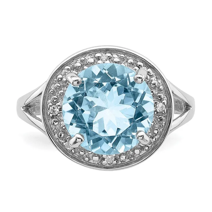 Goldia Rings Sterling Silver Rhodiumplated 10mm Round Blue Topaz u0026 CZ Ring
