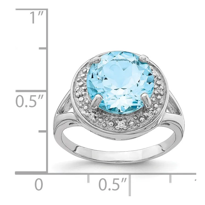 Goldia Rings Sterling Silver Rhodiumplated 10mm Round Blue Topaz u0026 CZ Ring