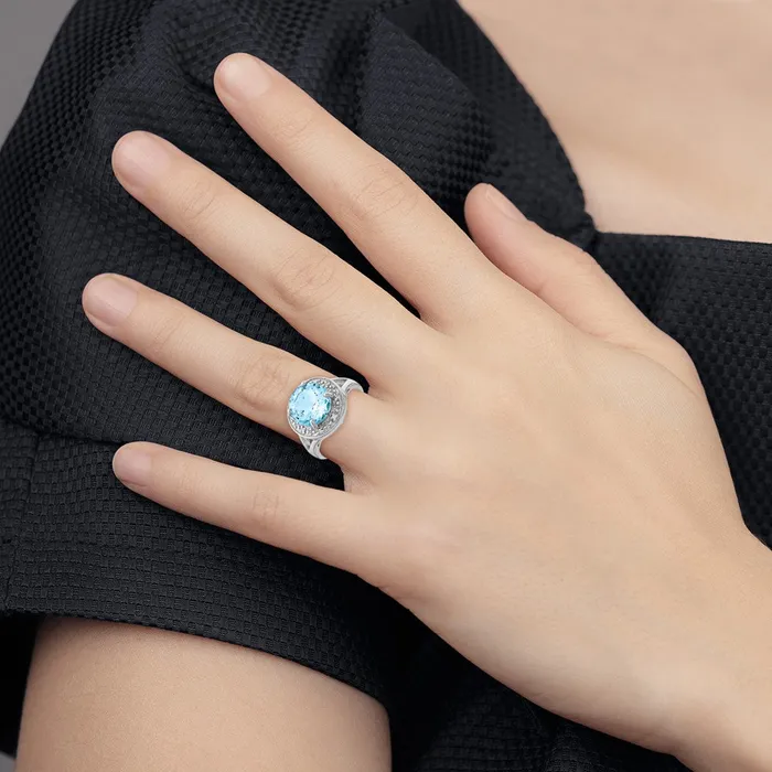 Goldia Rings Sterling Silver Rhodiumplated 10mm Round Blue Topaz u0026 CZ Ring