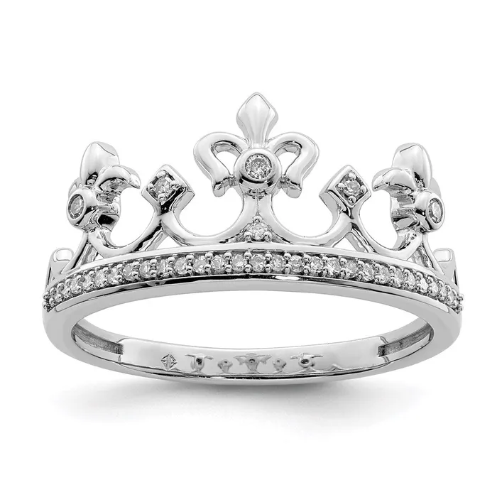 Goldia Rings Sterling Silver Rhodium Plated Diamond Crown Ring
