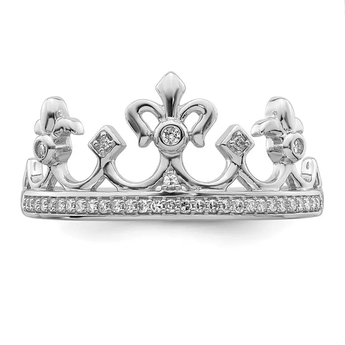 Goldia Rings Sterling Silver Rhodium Plated Diamond Crown Ring