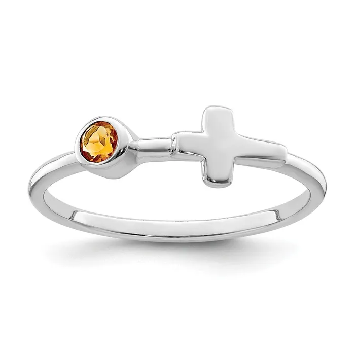 Goldia Rings Sterling Silver Rhodiumplated Polished Cross Citrine Ring