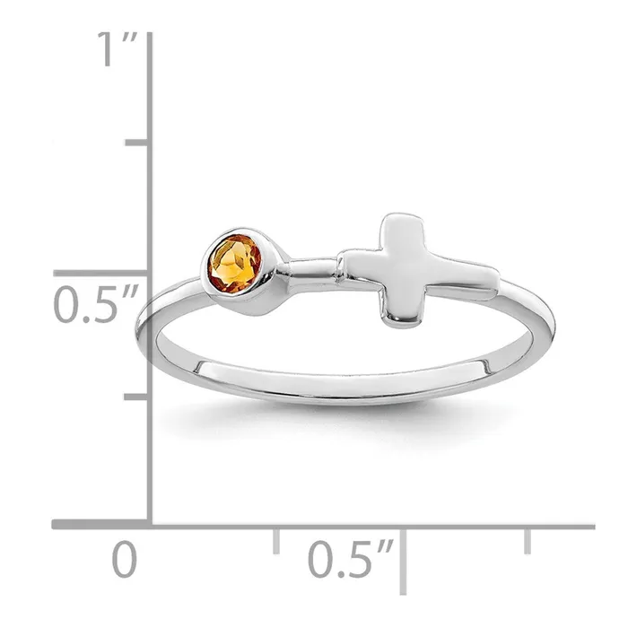 Goldia Rings Sterling Silver Rhodiumplated Polished Cross Citrine Ring