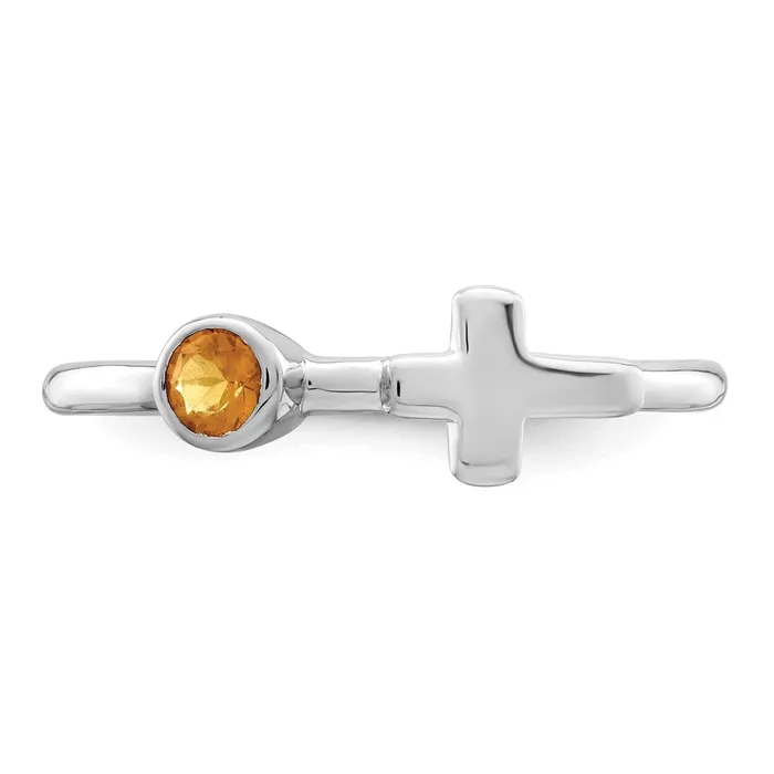Goldia Rings Sterling Silver Rhodiumplated Polished Cross Citrine Ring
