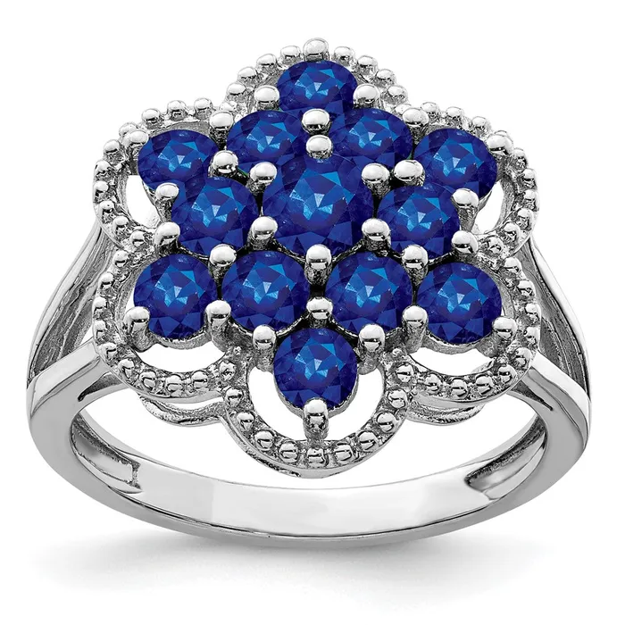 Goldia Rings Sterling Silver Rhodiumplated Sapphire Flower Ring