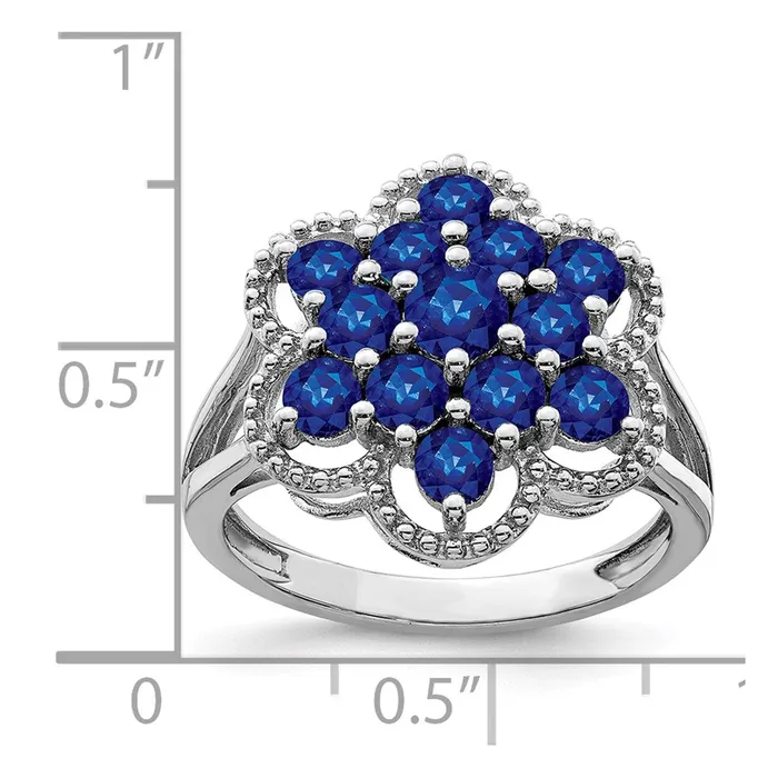 Goldia Rings Sterling Silver Rhodiumplated Sapphire Flower Ring