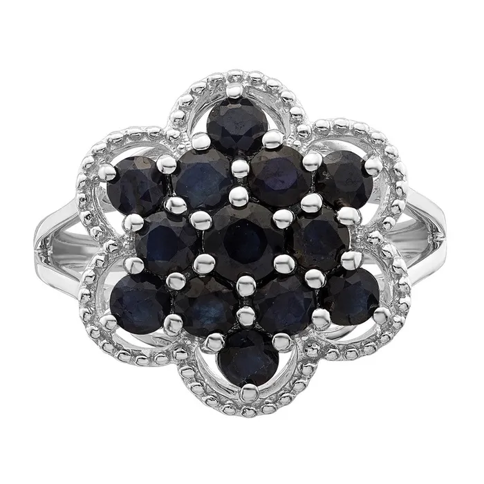 Goldia Rings Sterling Silver Rhodiumplated Sapphire Flower Ring