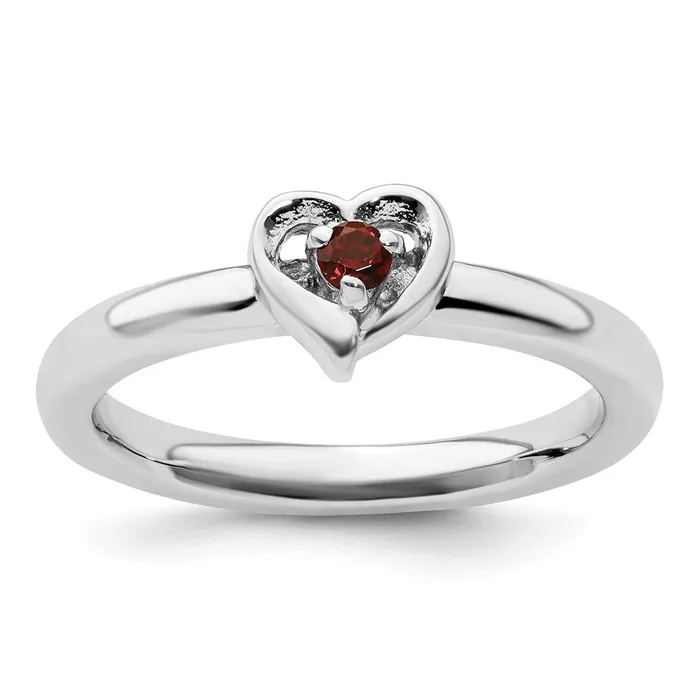 Goldia Rings Sterling Silver Stackable Expressions Garnet Heart Ring