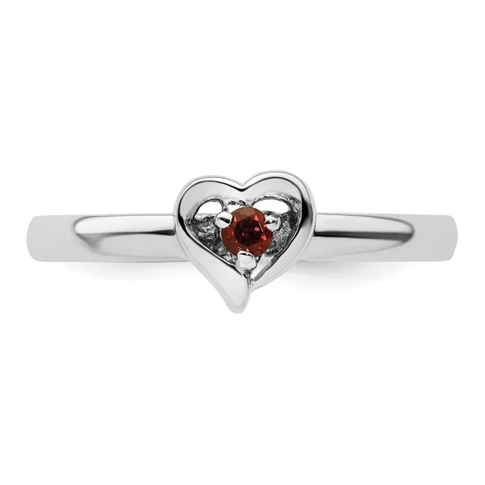 Goldia Rings Sterling Silver Stackable Expressions Garnet Heart Ring