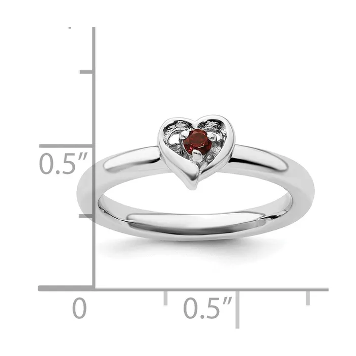 Goldia Rings Sterling Silver Stackable Expressions Garnet Heart Ring