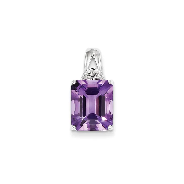 Goldia Sterling Silver Amethyst and Diamond Pendant Necklaces