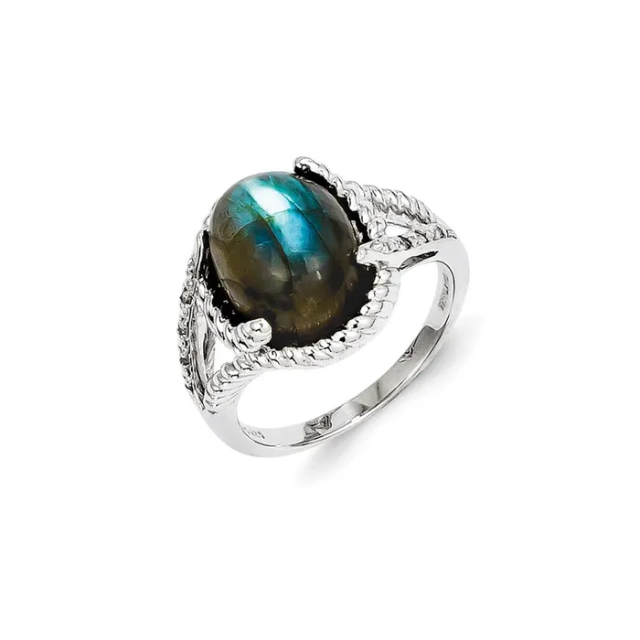 Goldia Sterling Silver Labradorite and Diamond Ring Rings