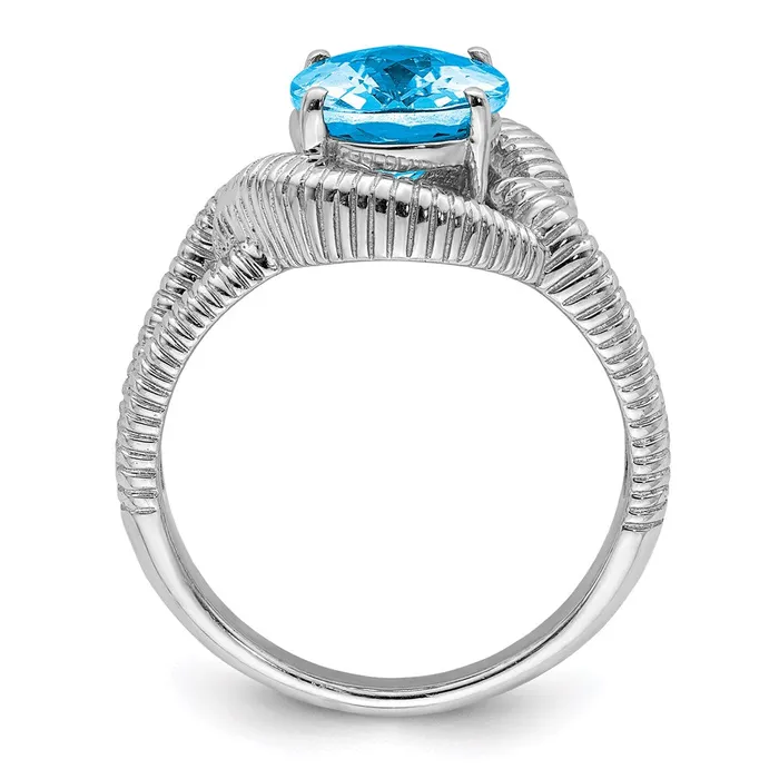 Goldia Sterling Silver Rhodium CheckerCut Blue Topaz Ring Rings