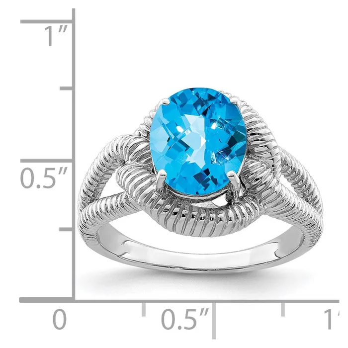 Goldia Sterling Silver Rhodium CheckerCut Blue Topaz Ring Rings