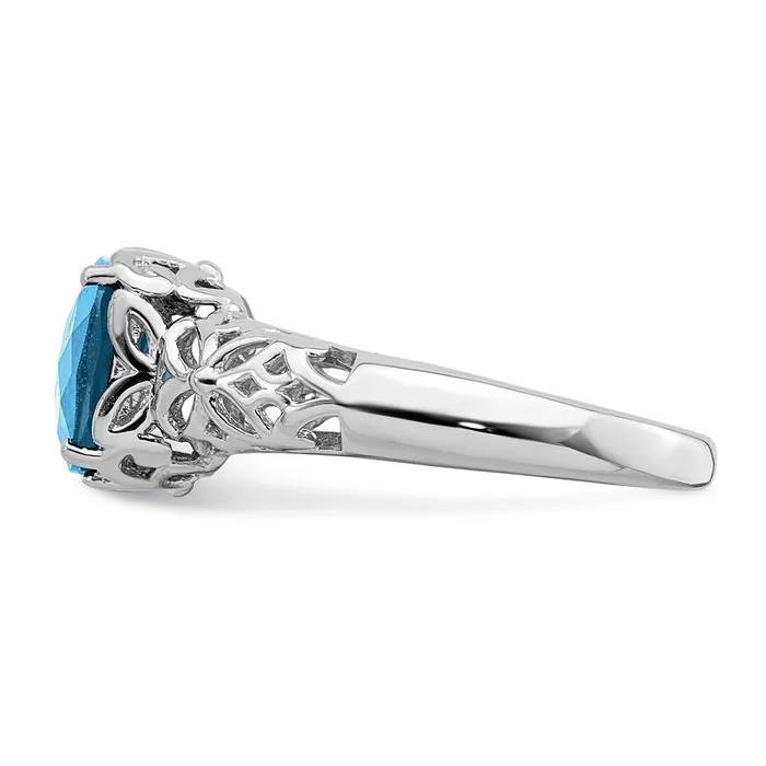 Goldia Sterling Silver Rhodium CheckerCut Blue Topaz Ring Rings