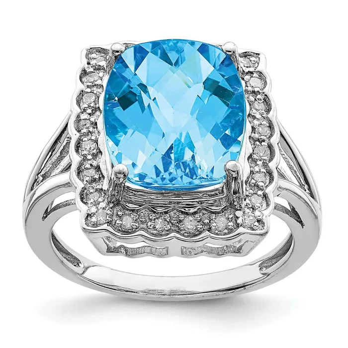 Goldia Sterling Silver Rhodium Diamond u0026 CheckerCut Blue Topaz Ring Rings Goldia Sterling Silver Rhodium Diamond u0026 CheckerCut Blue Topaz Ring Rings