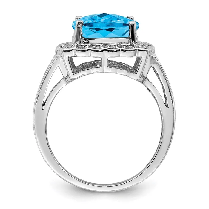 Goldia Sterling Silver Rhodium Diamond u0026 CheckerCut Blue Topaz Ring Rings