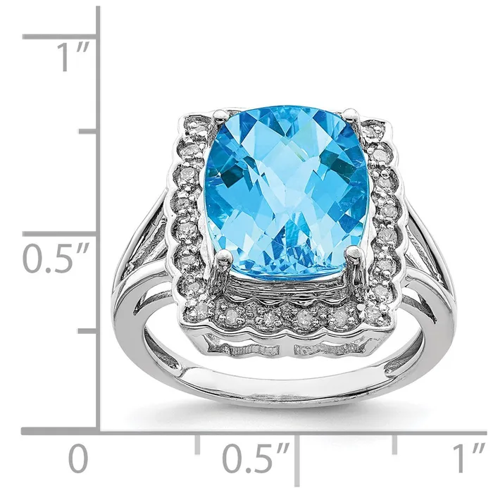 Goldia Sterling Silver Rhodium Diamond u0026 CheckerCut Blue Topaz Ring Rings