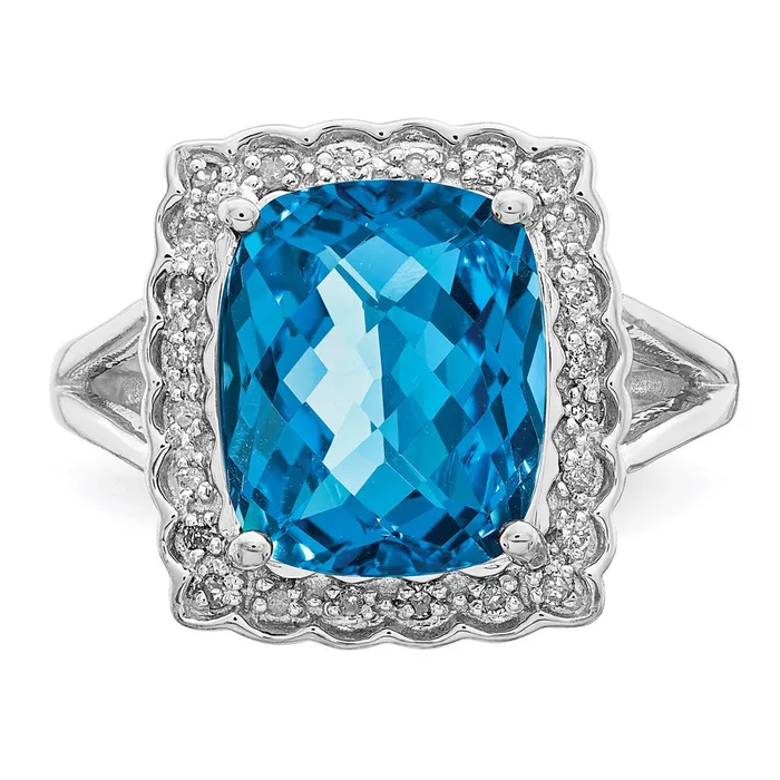 Goldia Sterling Silver Rhodium Diamond u0026 CheckerCut Blue Topaz Ring Rings