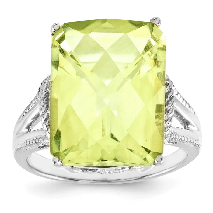 Goldia Sterling Silver Rhodiumplated CheckerCut Lemon Quartz Ring Rings
