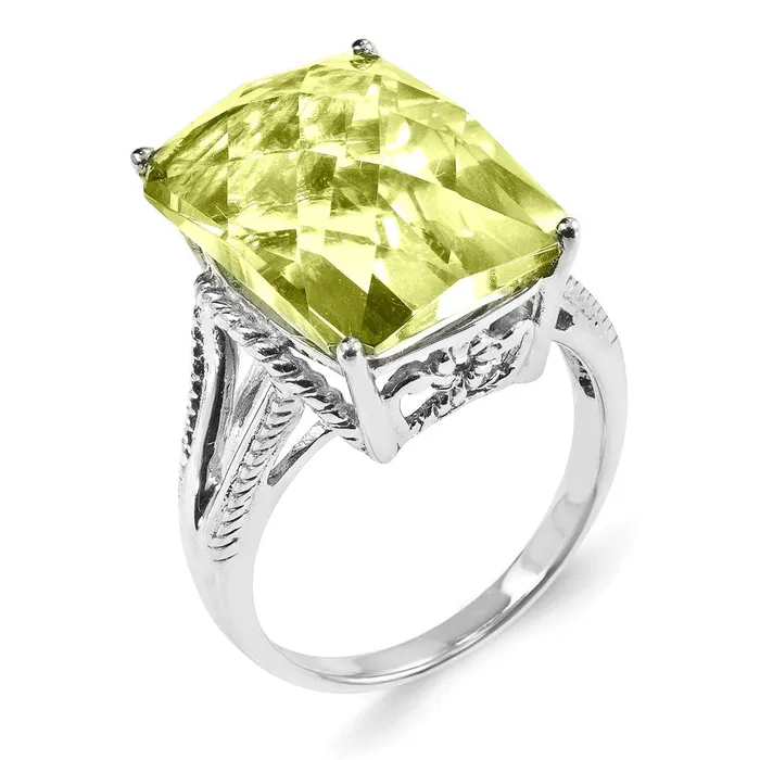 Goldia Sterling Silver Rhodiumplated CheckerCut Lemon Quartz Ring Rings