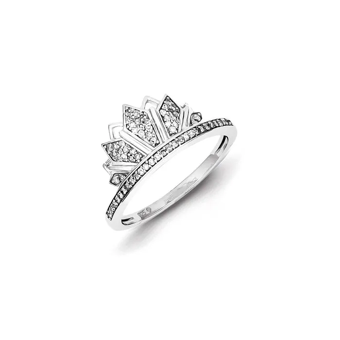 Goldia Sterling Silver Rhodium Plated Diamond Crown Ring Rings