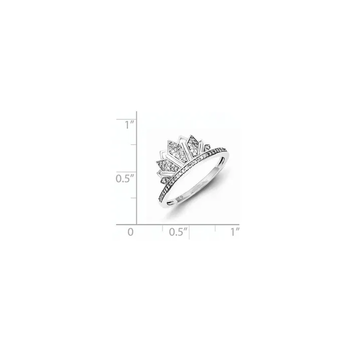 Goldia Sterling Silver Rhodium Plated Diamond Crown Ring Rings