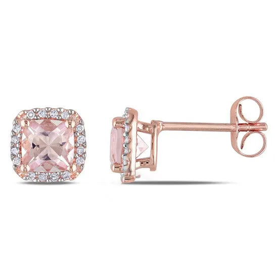 JMS always Earrings Original AMOUR Cushion Cut Morganite and 110 CT TW Diamond Halo Earrings In 10K Rose Gold JMS always Earrings Original AMOUR Cushion Cut Morganite and 110 CT TW Diamond Halo Earrings In 10K Rose Gold