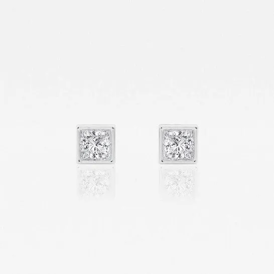 JMS always Earrings Original Brilliant Diamond 14KT White Gold 12 cttw PrincessCut Lab Grown Diamond Bezel Set Solitaire Stud Earrings for Women GVSSI JMS always Earrings Original Brilliant Diamond 14KT White Gold 12 cttw PrincessCut Lab Grown Diamond Bezel Set Solitaire Stud Earrings for Women GVSSI