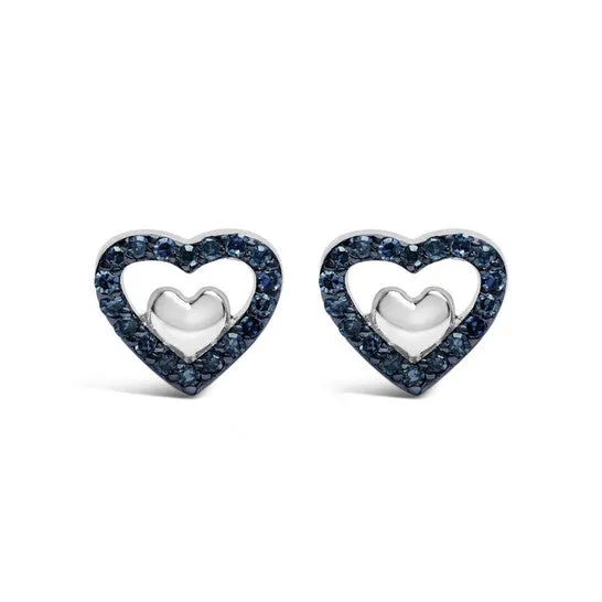 JMS always Earrings Original Haus of Brilliance 925 Sterling Silver 16 Cttw Blue Diamond Open Double Heart Stud Earrings Treated Blue Color I3 Clarity JMS always Earrings Original Haus of Brilliance 925 Sterling Silver 16 Cttw Blue Diamond Open Double Heart Stud Earrings Treated Blue Color I3 Clarity