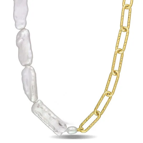 JMS always Necklaces Original AMOUR 57 Mm Cultured Freshwater Keshi Pearl and 7 Mm Link Chain Necklace In 18k Gold Plated Sterling Silver JMS always Necklaces Original AMOUR 57 Mm Cultured Freshwater Keshi Pearl and 7 Mm Link Chain Necklace In 18k Gold Plated Sterling Silver