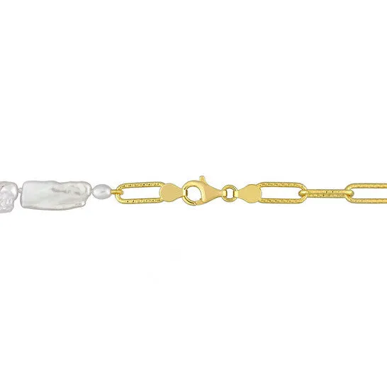 JMS always Necklaces Original AMOUR 57 Mm Cultured Freshwater Keshi Pearl and 7 Mm Link Chain Necklace In 18k Gold Plated Sterling Silver JMS always Necklaces Original AMOUR 57 Mm Cultured Freshwater Keshi Pearl and 7 Mm Link Chain Necklace In 18k Gold Plated Sterling Silver