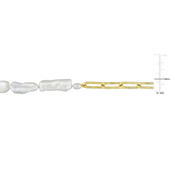 JMS always Necklaces Original AMOUR 57 Mm Cultured Freshwater Keshi Pearl and 7 Mm Link Chain Necklace In 18k Gold Plated Sterling Silver JMS always Necklaces Original AMOUR 57 Mm Cultured Freshwater Keshi Pearl and 7 Mm Link Chain Necklace In 18k Gold Plated Sterling Silver