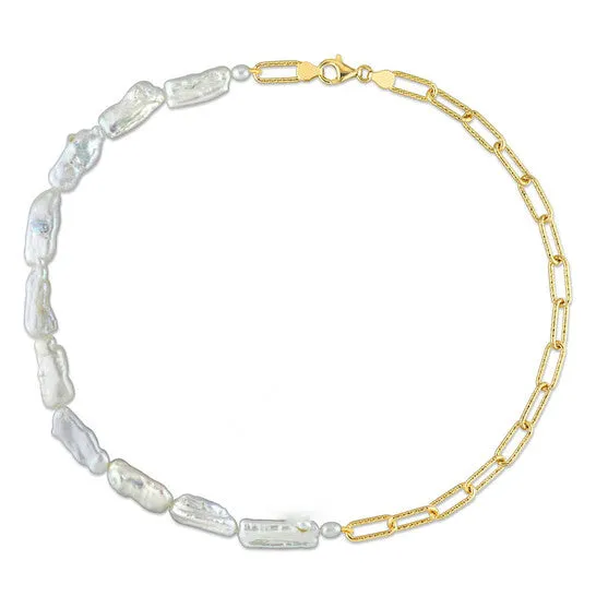 JMS always Necklaces Original AMOUR 57 Mm Cultured Freshwater Keshi Pearl and 7 Mm Link Chain Necklace In 18k Gold Plated Sterling Silver JMS always Necklaces Original AMOUR 57 Mm Cultured Freshwater Keshi Pearl and 7 Mm Link Chain Necklace In 18k Gold Plated Sterling Silver
