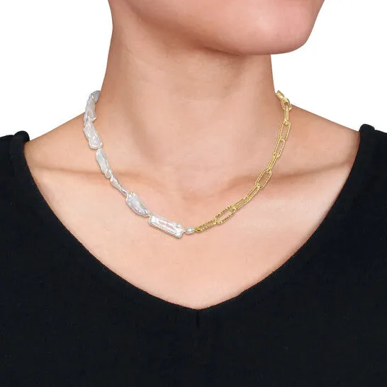 JMS always Necklaces Original AMOUR 57 Mm Cultured Freshwater Keshi Pearl and 7 Mm Link Chain Necklace In 18k Gold Plated Sterling Silver JMS always Necklaces Original AMOUR 57 Mm Cultured Freshwater Keshi Pearl and 7 Mm Link Chain Necklace In 18k Gold Plated Sterling Silver