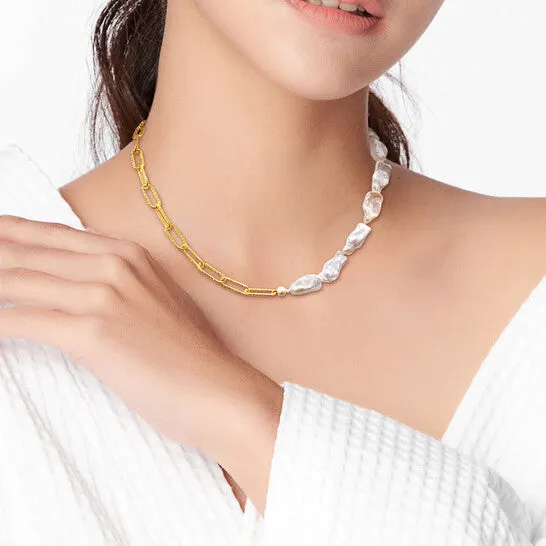 JMS always Necklaces Original AMOUR 57 Mm Cultured Freshwater Keshi Pearl and 7 Mm Link Chain Necklace In 18k Gold Plated Sterling Silver JMS always Necklaces Original AMOUR 57 Mm Cultured Freshwater Keshi Pearl and 7 Mm Link Chain Necklace In 18k Gold Plated Sterling Silver