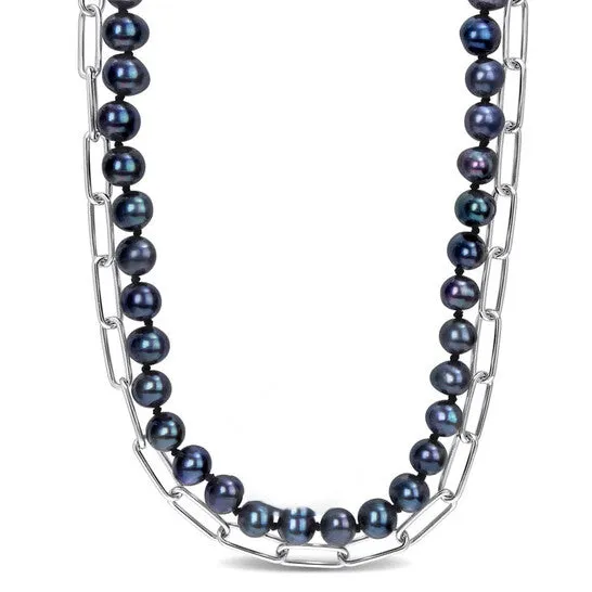 JMS always Necklaces Original AMOUR 775mm Black Freshwater Cultured Pearl Double Layered Chain Necklace In Sterling Silver 18 In JMS always Necklaces Original AMOUR 775mm Black Freshwater Cultured Pearl Double Layered Chain Necklace In Sterling Silver 18 In