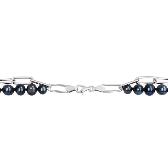 JMS always Necklaces Original AMOUR 775mm Black Freshwater Cultured Pearl Double Layered Chain Necklace In Sterling Silver 18 In JMS always Necklaces Original AMOUR 775mm Black Freshwater Cultured Pearl Double Layered Chain Necklace In Sterling Silver 18 In